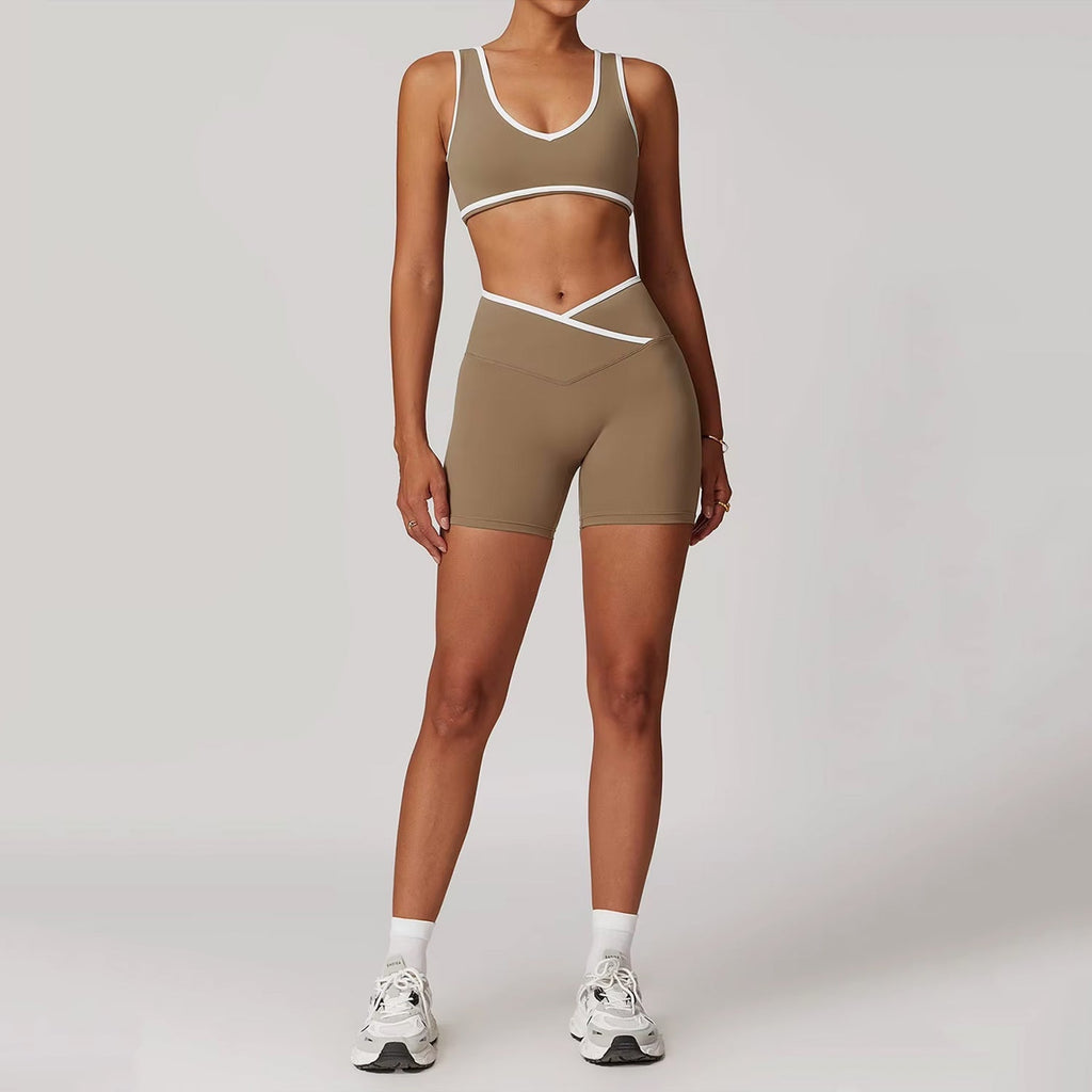 Çizgi Detaylı Bra Biker Takım