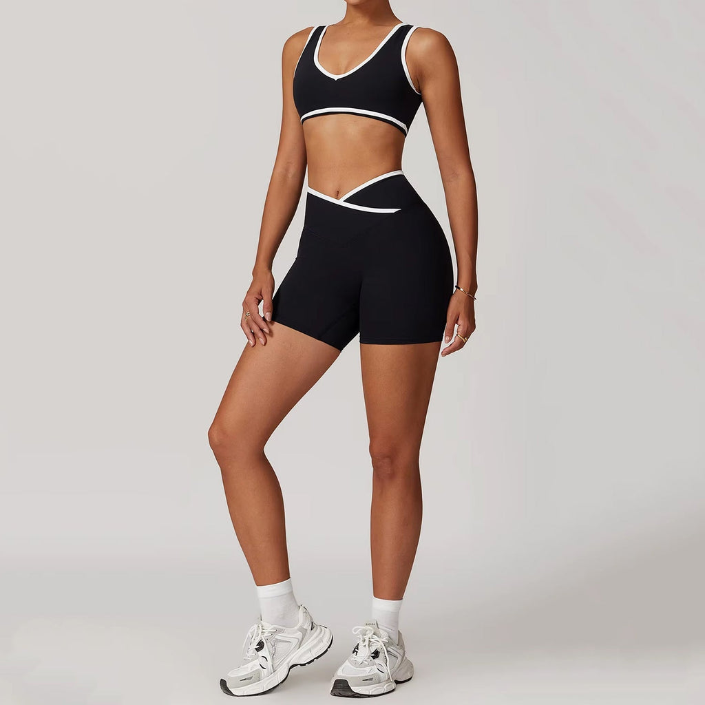 Çizgi Detaylı Bra Biker Takım