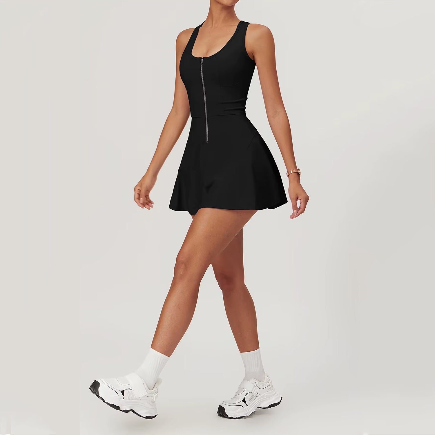 Fermuar Detaylı Şortlu Etek Tulum