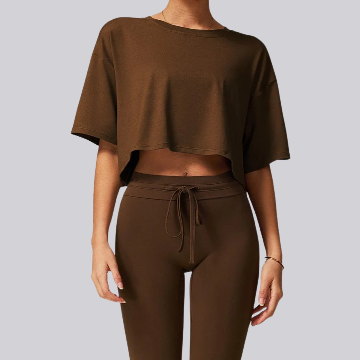 Kahverengi Crop Takım